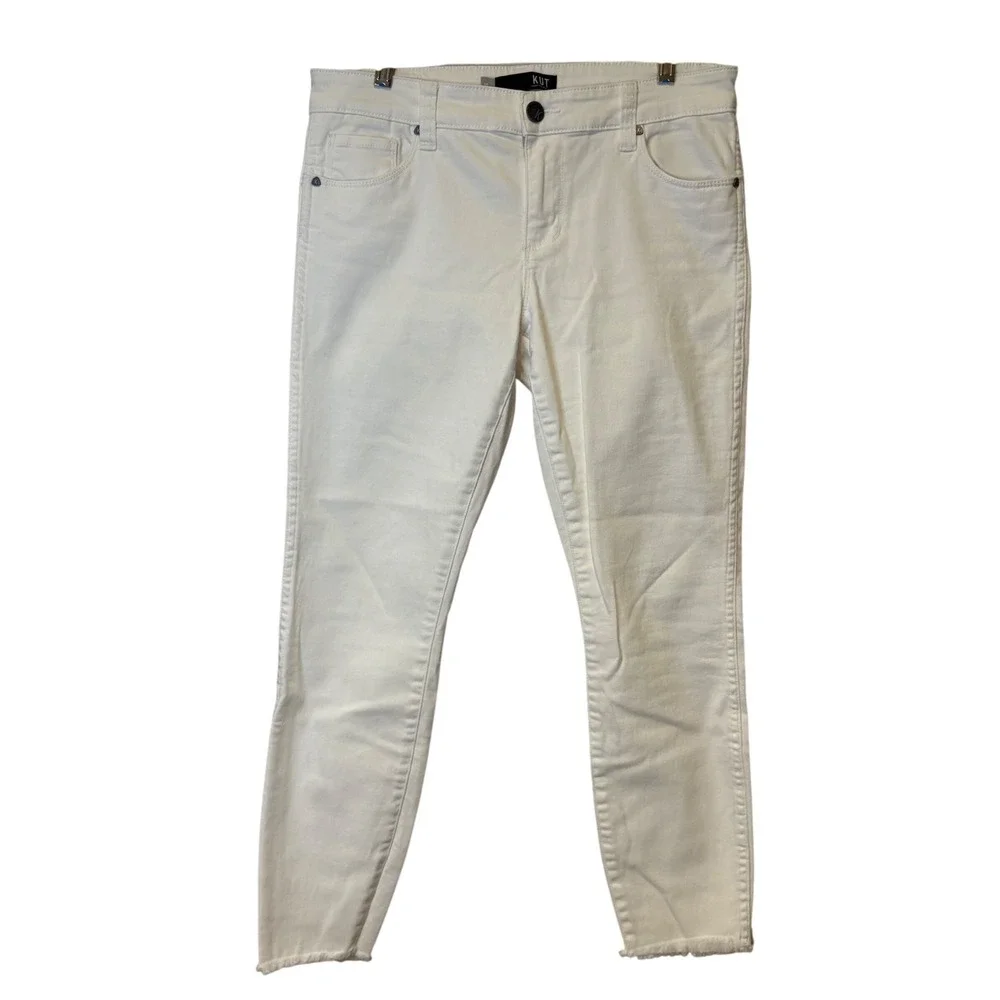 Kut From The Kloth‎ Connie Ankle Skinny Jeans White Women's Size 10 Frayed Hem